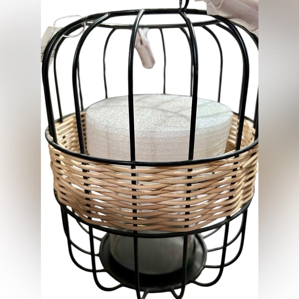 ALLEN + ROTH Large Iron & Wicker Candle Lantern w/Glass Candle Holder ✨NWT✨ - Picture 2 of 10